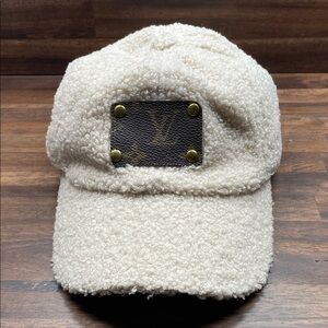 Cream Sherpa Cap with Logo Patch